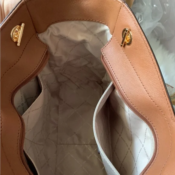 Michael Kors Brown Leather Tote with Gold Accents - Picture 7 of 10